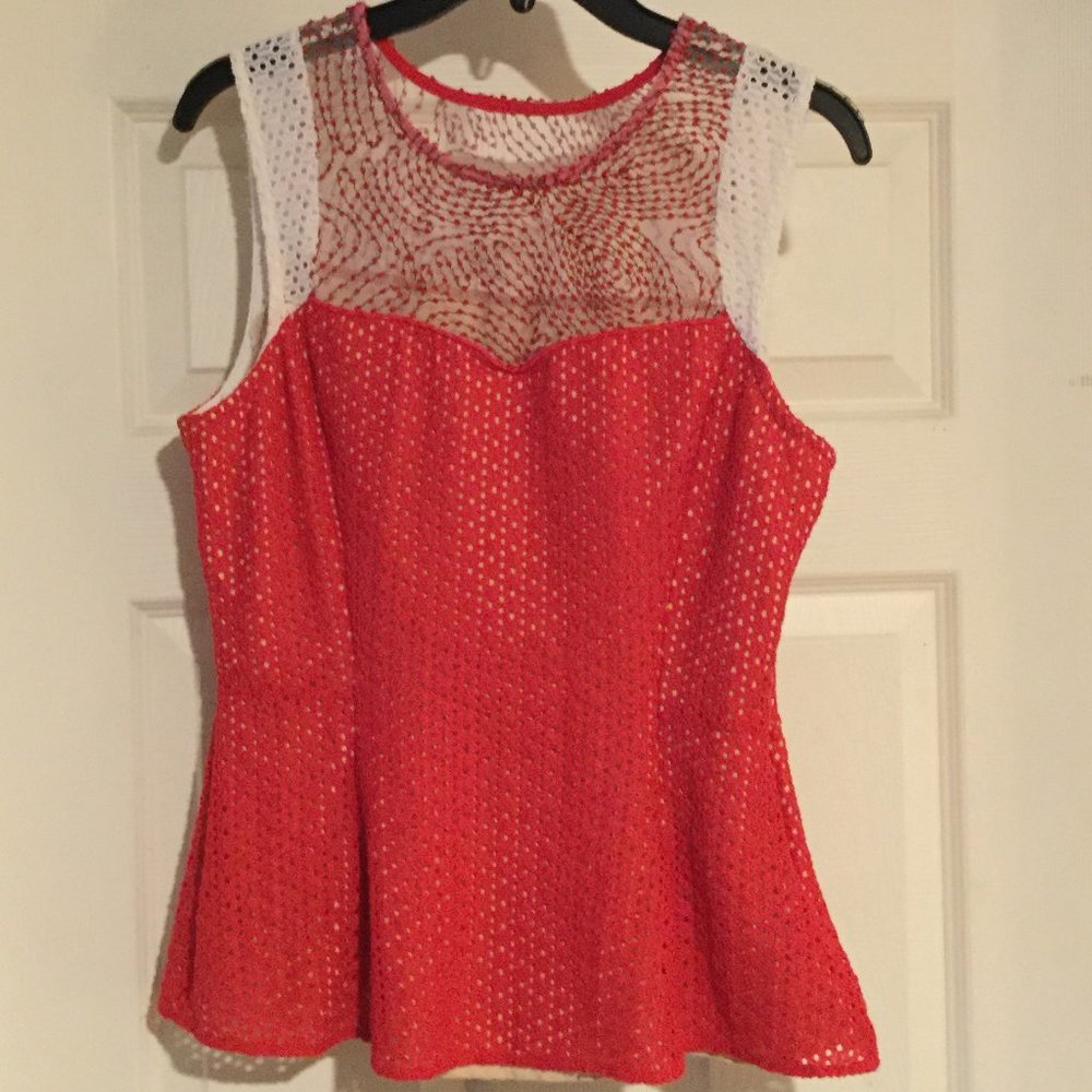 Weston Red & White Peplum Top Size L